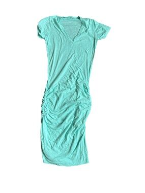 Monrow Seafoam Green Cotton Ruched Midi‎ Dress Size Medium V Neck